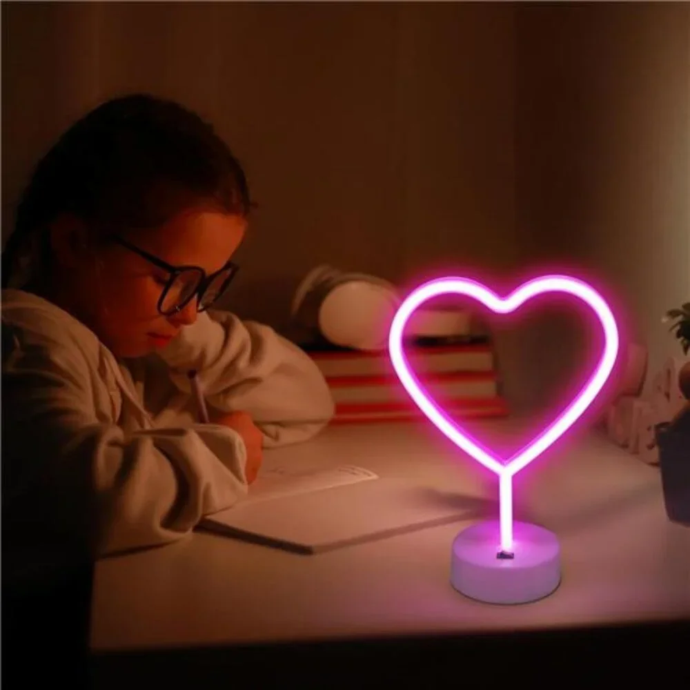 2 Pack Heart Neon Signs, LED Pink Lights Battery Operated or USB